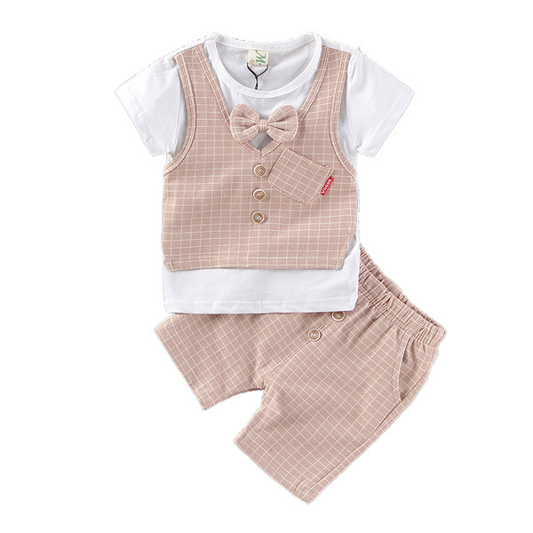 Set copii modern pentru baieti in doua parti - tricou cu imitatie vesta + pantaloni in doua culori