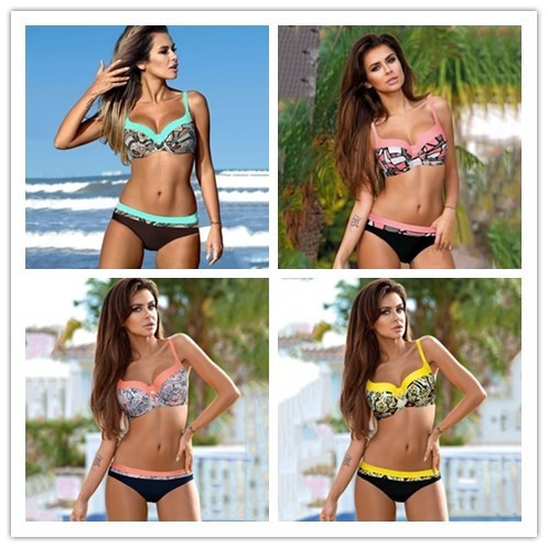 Дамски бански костюм от 2 части с шарени десени - 4 модела