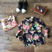 Κομψό παιδικό πουκάμισο για αγόρια με κολάρο σε σχήμα V, μακρύ και κοντό μανίκι και floral floral μοτίβο σε διάφορα χρώματα