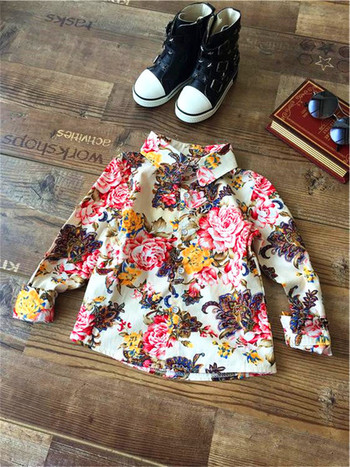 Κομψό παιδικό πουκάμισο για αγόρια με κολάρο σε σχήμα V, μακρύ και κοντό μανίκι και floral floral μοτίβο σε διάφορα χρώματα