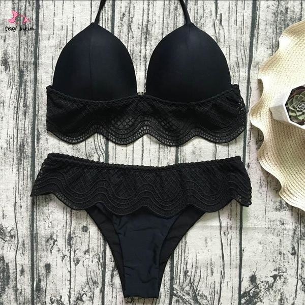 Costum de baie de dama model Hit alb-negru + dantela delicata