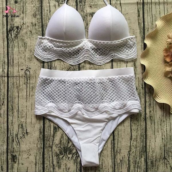 Costum de baie de dama model Hit alb-negru + dantela delicata