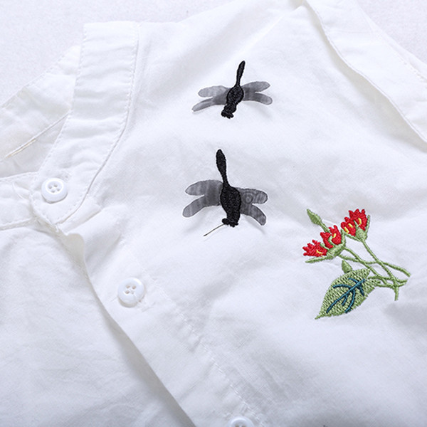 Set proaspăt de vară pentru copii pentru cămașă pentru băieți cu mini broderie și pantaloni scurți