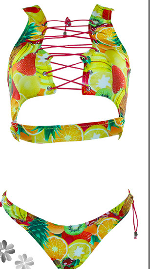 Costum de baie extravagant de damă în 2 părți cu legături încrucișate pe partea de sus - 5 modele