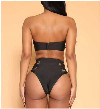 2018 Costum de baie modern pentru femei în două părți în trei culori cu inele și panglici metalice decorative