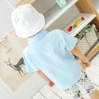 Σύγχρονο παιδικό πουκάμισο για αγόρια με κολάρο σε σχήμα V και μίνι εφαρμογές σε τρία χρώματα