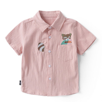 Σύγχρονο παιδικό πουκάμισο για αγόρια με κολάρο σε σχήμα V και μίνι εφαρμογές σε τρία χρώματα