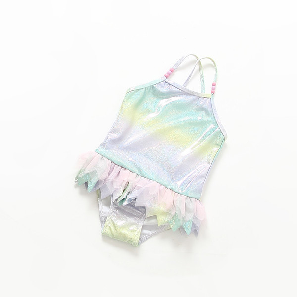 Costum de baie pentru copii elegant costum intreg pentru fete intr-o culoare stralucitoare cu tul