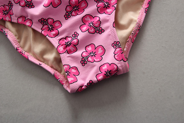 Costum intreg pentru fete pentru copii in roz cu imprimeu si spate gol cu dungi incrucisate