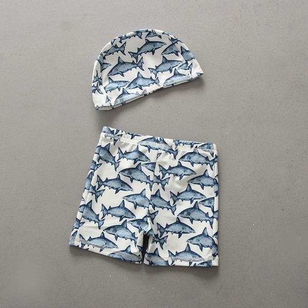 Costum de baie pentru baieti pentru copii cu casca de inot cu imprimeu