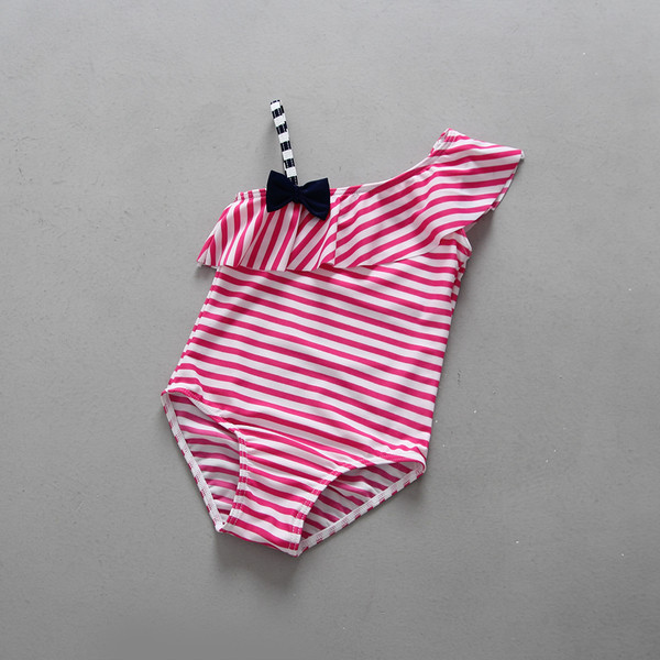 Un costum de baie intreg pentru fete dungi pentru copii cu voal si panglica