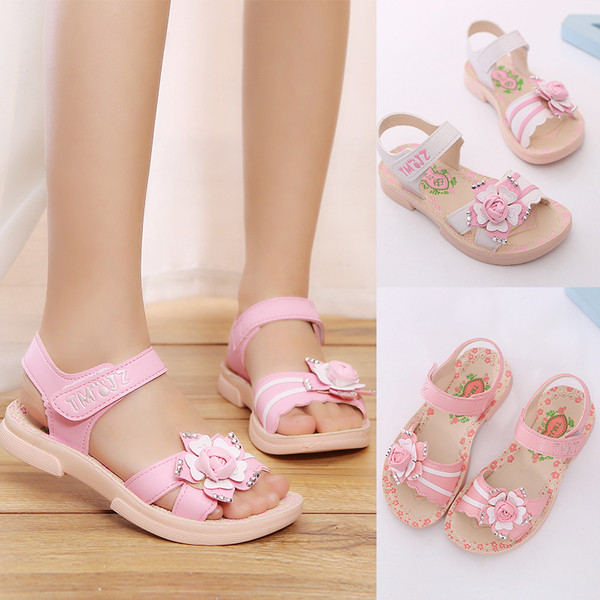 Sandale pentru copii cu element floral in trei culori, pentru fete