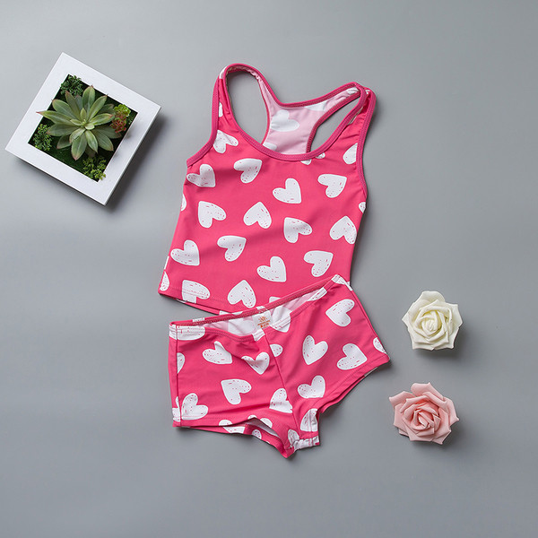 Costum de baie pentru fete pentru copii din două părți - maiou și chiloți roz cu imprimeu