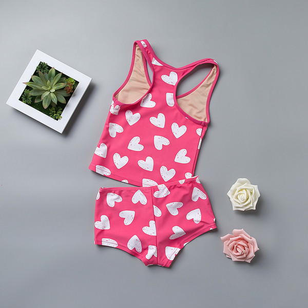 Costum de baie pentru fete pentru copii din două părți - maiou și chiloți roz cu imprimeu