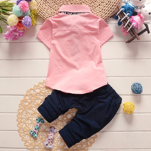 Set copii de vara pentru baieti in doua parti - camasa cu imprimeu + pantaloni scurti in doua culori