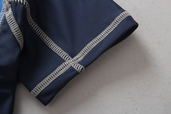 Цял бански за момчета в син цвят с принт и шапка