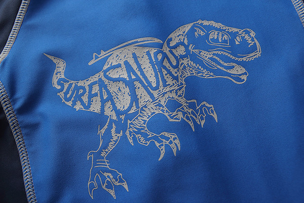 Цял бански за момчета в син цвят с принт и шапка