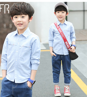 Απλό παιδικό πουκάμισο για αγόρια, κατάλληλο για καθημερινή ζωή με κολάρο σε σχήμα V σε τέσσερα χρώματα