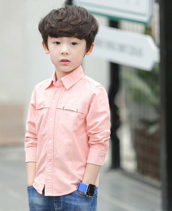 Απλό παιδικό πουκάμισο για αγόρια, κατάλληλο για καθημερινή ζωή με κολάρο σε σχήμα V σε τέσσερα χρώματα