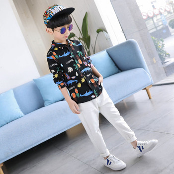 Παιδικό πουκάμισο-casual  με κολάρο σε σχήμα V σε λευκό και μαύρο χρώμα
