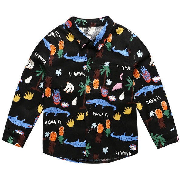 Παιδικό πουκάμισο-casual  με κολάρο σε σχήμα V σε λευκό και μαύρο χρώμα