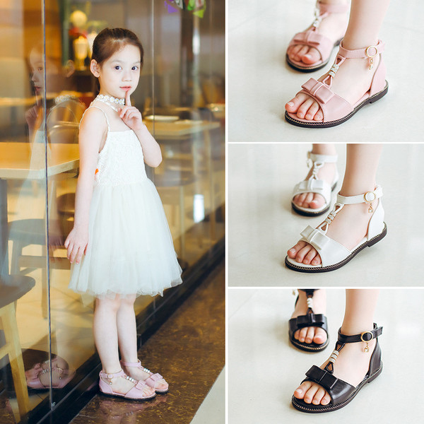 Sandale casual pentru copii cu cusătură exterioară și decor metalic pentru fete