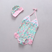 Un costum de baie intreg pentru copii cu imprimeu color cu palarie