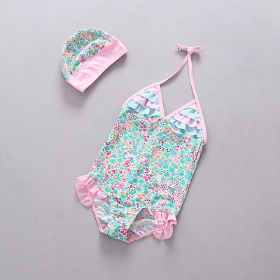 Un costum de baie intreg pentru copii cu imprimeu color cu palarie