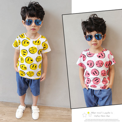 Tricou pentru copii sport-casual pentru baieti cu emoticoane colorate in doua culori