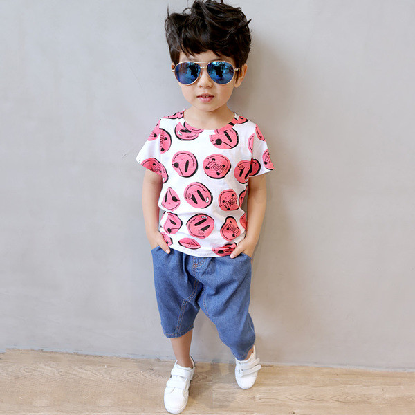 Gyermek sport-alkalmi póló fiúknak színes hangulatjelekkel, két színben