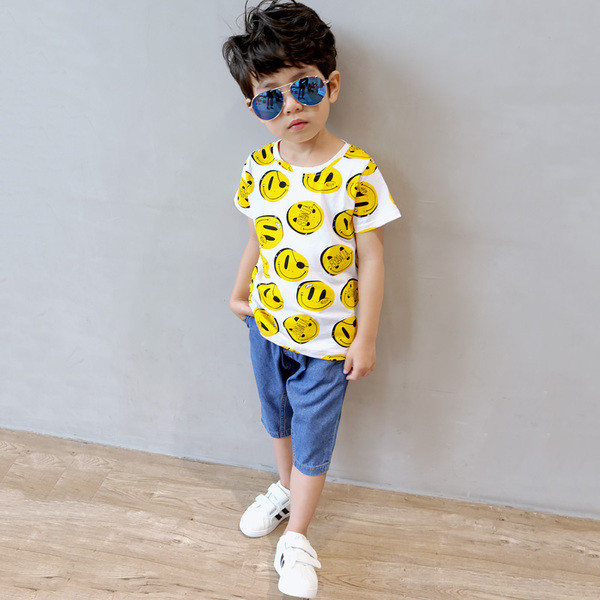 Gyermek sport-alkalmi póló fiúknak színes hangulatjelekkel, két színben