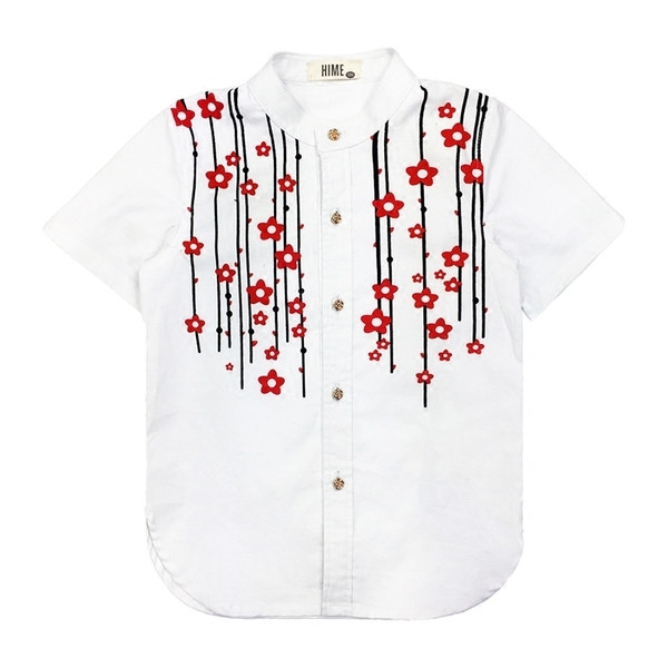 Κομψό παιδικό πουκάμισο για αγόρια με απαλό κεντήματα σε λευκό χρώμα