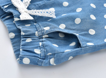 Детски къси панталони за момичета с джобове и дантелена панделка