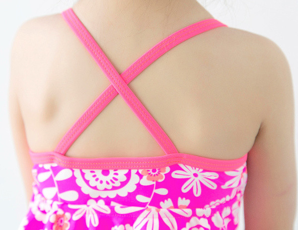 Costum de baie complet pentru copii blând pentru fete în roz cu model