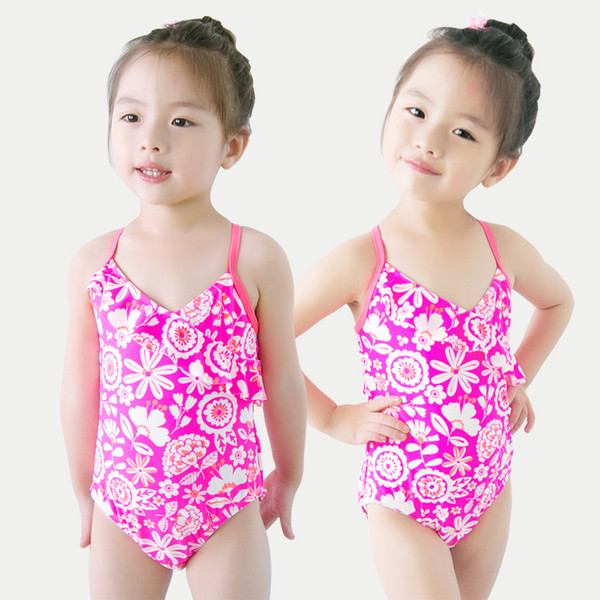 Costum de baie complet pentru copii blând pentru fete în roz cu model