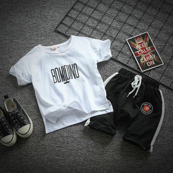 Set zilnic sport pentru copii pentru baieti cu inscriptie si aplicare color pe spate in trei culori