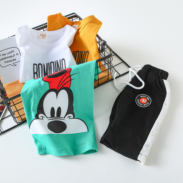 Set zilnic sport pentru copii pentru baieti cu inscriptie si aplicare color pe spate in trei culori