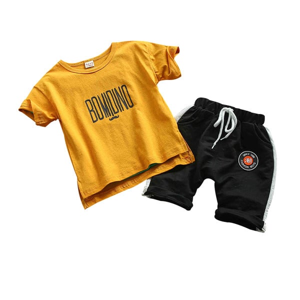 Set zilnic sport pentru copii pentru baieti cu inscriptie si aplicare color pe spate in trei culori