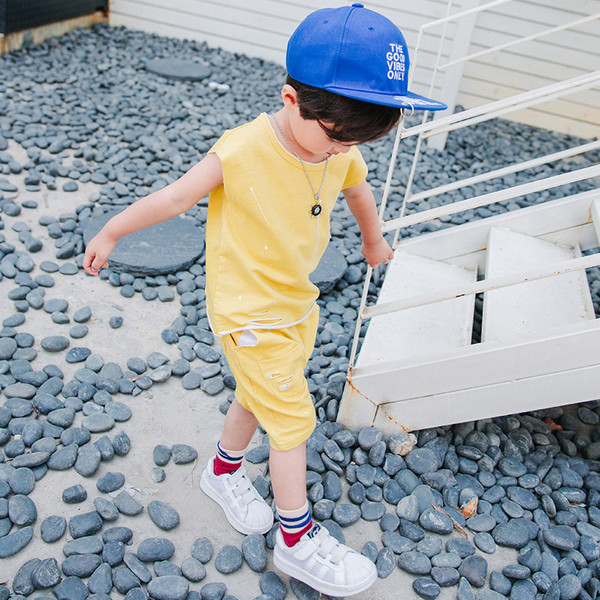 Set casual pentru copii pentru baieti cu efect de culoare si imprimeu pe spate in trei culori proaspete