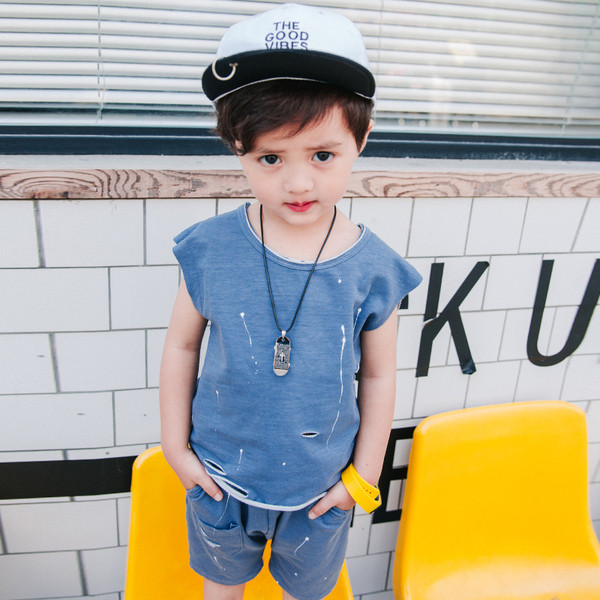 Set casual pentru copii pentru baieti cu efect de culoare si imprimeu pe spate in trei culori proaspete