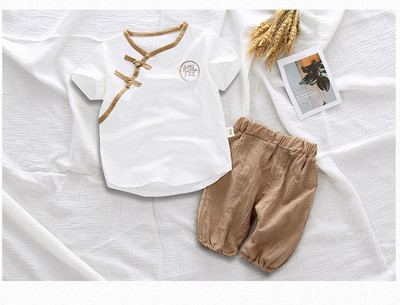 Модерен детски комплект,подходящ за ежедневие за момчета от две части - тениска+панталон тип потур в четири свежи цвята