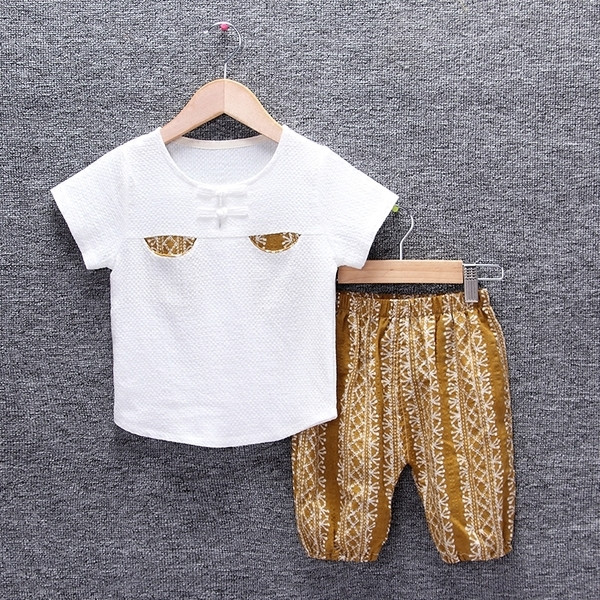 Set copii sport-elegant pentru fete in doua parti - pantaloni tip tricou + pantaloni cu model colorat in trei culori