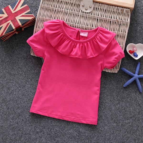 Tricou de vară pentru copii cu mâneci scurte și guler în formă de O cu volan