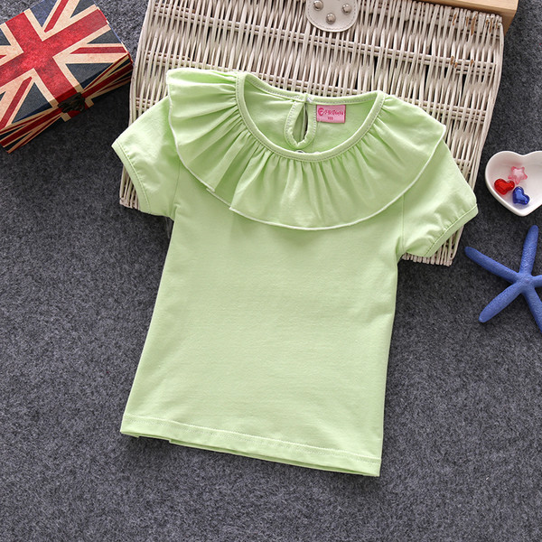 Tricou de vară pentru copii cu mâneci scurte și guler în formă de O cu volan