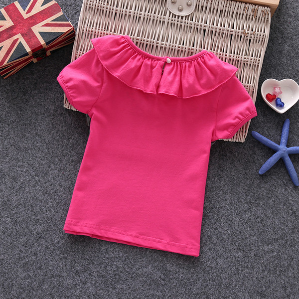 Tricou de vară pentru copii cu mâneci scurte și guler în formă de O cu volan