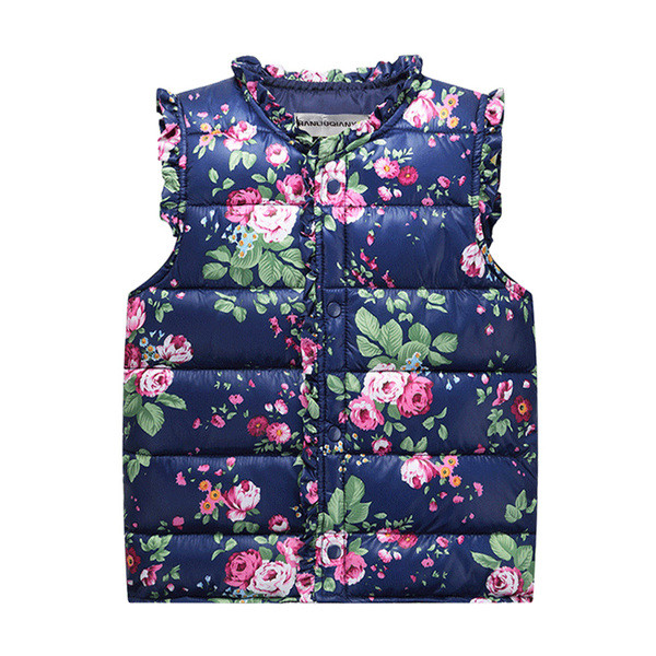 Vesta pentru fete pentru copii cu model floral cu nasturi