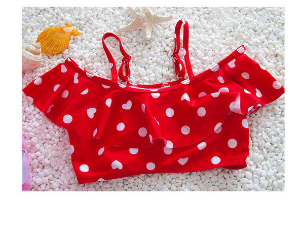 Costum de baie blând pentru fete în două părți cu puncte roșii