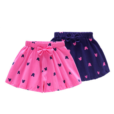 Детски панталони за момичета с апликация и мини панделка в три цвята-розов, син и сив