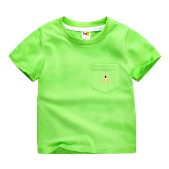 Παιδικό T-shirt με κοντό μανίκι για αγόρια και κορίτσια σε διάφορα χρώματα με διακοσμητικές τσέπες και κέντημα