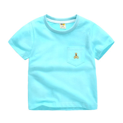 Дестка тениска с къс ръкав за момичета и момчета в няколко цвята с декоративен джоб и бродерия 